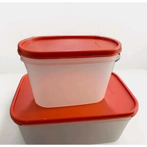 2 Tupperware Modular Mates Oval/rect Red Lids #2 -4 3/4 and 18 cup